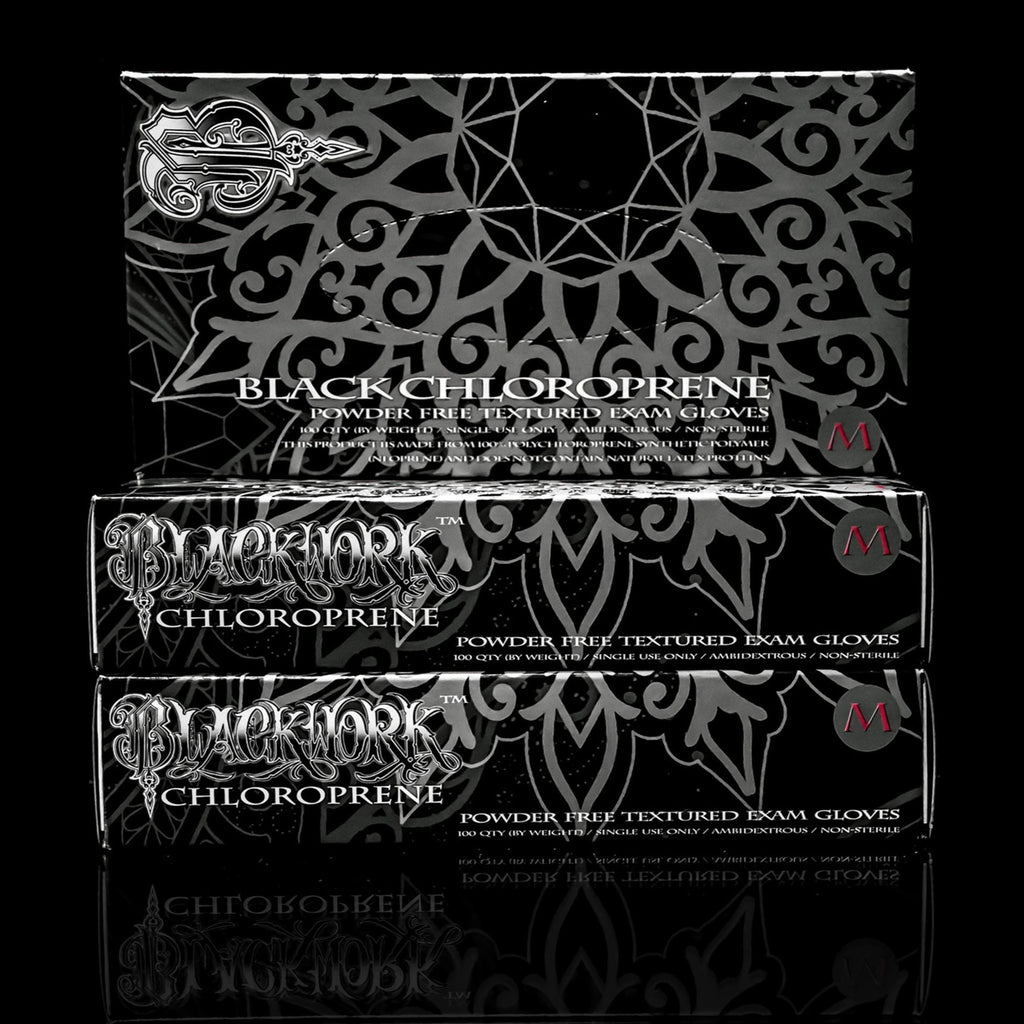 Blackwork Chloroprene Gloves - Box Disposable Gloves Saniderm Tattoo Aftercare XS 
